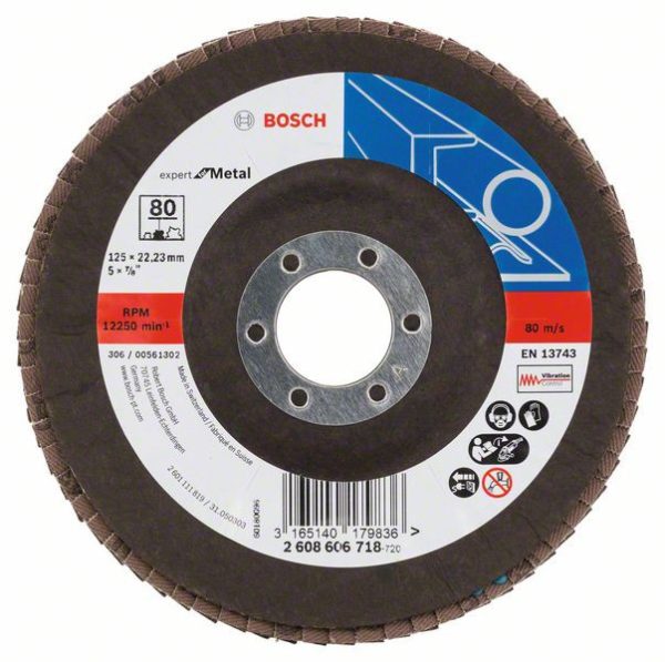 Bosch Disc de slefuire evantai X551, Expert for Metal D=125mm G=80, cu degajare