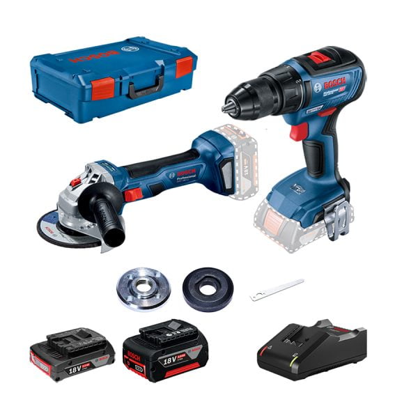 Bosch GWS 180-LI Polizor unghiular brushless, Li-Ion, diametru disc 125 + GSR 18V-50 Masina de gaurit si insurubat brushless, Li-Ion, 50Nm + 1 acumulator 2Ah + 1 acumulator 5Ah + XL-BOXX