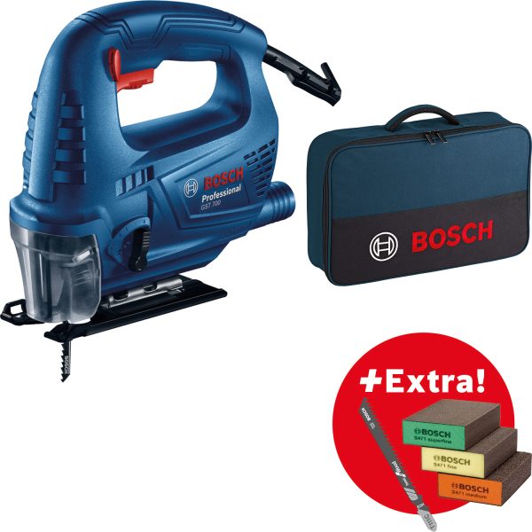 Bosch GST 700 Ferastrau vertical 500W + Set 5 panze lemn + Set 3 bureti slefuire + Geanta textil